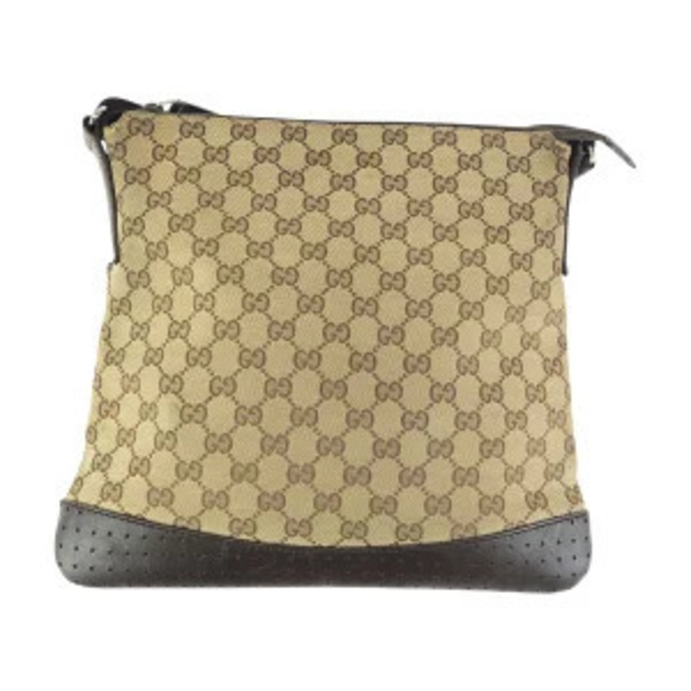 Gucci Beige Shoulder Bag Canvas Brown GG Messenger Leather Tan Brown